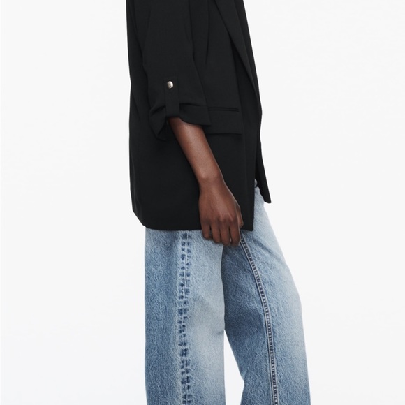 NWT Zara Black Blazer with Rolled Sleeves, Size L - Picture 7 of 8